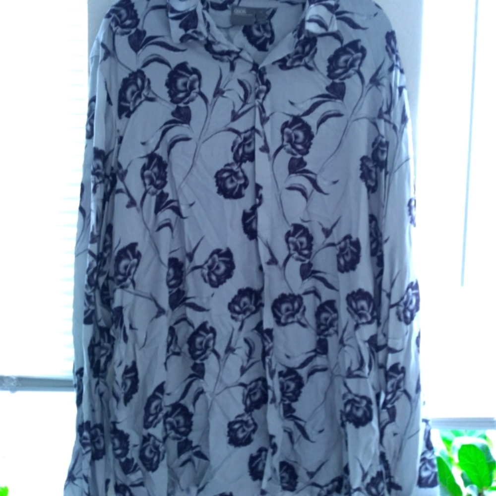Mens ASOS 2XL grey with black floral/ rose pattern button down